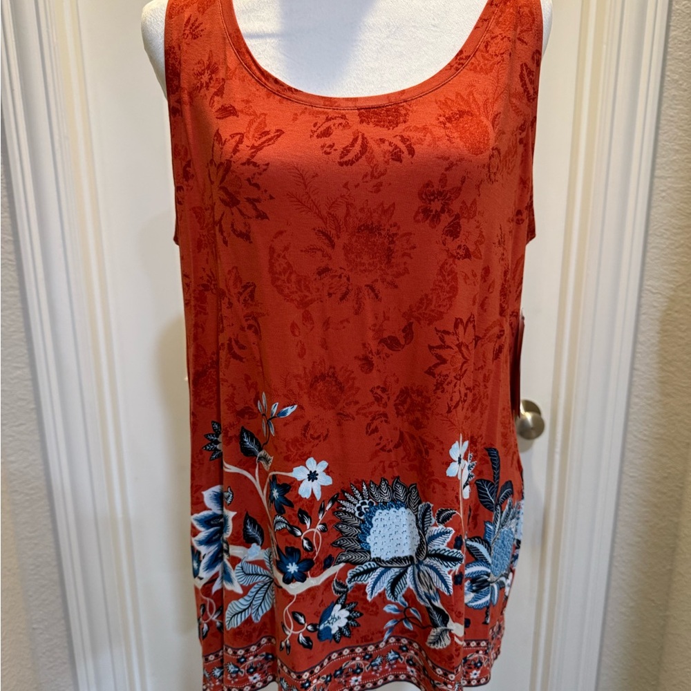 NWT Chico's Rust Touch of Cool Floral Tank Top size 2